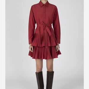 Derek Lam 10 Crosby - Sterling Long Sleeve Pleated Mini Dress in Rhubarb